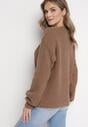 Brązowy Sweter o Swobodnym Fasonie ze Ściągaczami Alucja