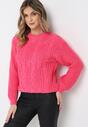 Fuksjowy Sweter w Ozdobny Splot Rulda