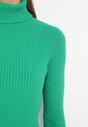 Ciemnozielony Sweter z Golfem o Prążkowanej Fakturze Ularia