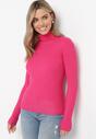 Fuksjowy Sweter z Golfem o Prążkowanej Fakturze Ularia