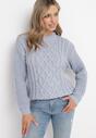Szary Sweter w Warkoczykowy Splot Rafipo
