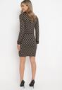 Ciemnobeżowa Sweterkowa Sukienka Mini z Ozdobnymi Guzikami i Wzorem Cadura