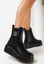 Czarne Botki na Koturnie z Metalową Ozdobą Bicesa