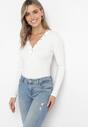 Biała Bawełniana Bluzka z Zapięciem na Napy i Długim Rękawem Secia