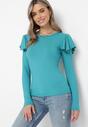 Miętowa Bluzka z Prążkowanej Dzianiny i Falbankami Onamese