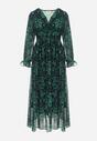 Zielono-Czarna Maxi Sukienka z Kopertowym Dekoltem w Modny Print Ceconna