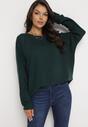 Ciemnozielony Sweter z Rękawem Nietoperz Anfrei
