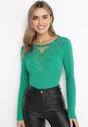 Zielona Bluzka z Ozdobnym Dekoltem z Naszywkami Lilioda