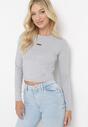 Jasnoszara Bawełniana Bluzka z Długim Rękawem Ellemacra