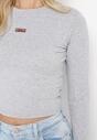 Jasnoszara Bawełniana Bluzka z Długim Rękawem Ellemacra