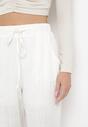 Białe Bawełniane Spodnie z Gumką w Talii i Prostymi Nogawkami Olalla
