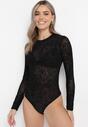 Czarne Body z Siateczki i Welurowym Nadrukiem Lisano