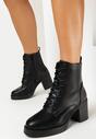 Czarne Botki na Słupku ze Sznurowaniem Irame