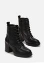 Czarne Botki na Słupku ze Sznurowaniem Irame