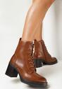 Brązowe Botki na Słupku ze Sznurowaniem Irame