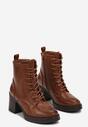 Brązowe Botki na Słupku ze Sznurowaniem Irame
