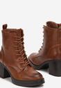 Brązowe Botki na Słupku ze Sznurowaniem Irame