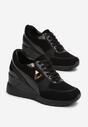 Czarne Sznurowane Sneakersy na Koturnie z Metalicznymi Wstawkami Pionamera