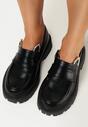 Czarne Mokasyny z Ozdobnymi Uszkami z Metaliczną Krawędzią Farria