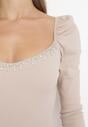 Beżowa Bawełniana Bluzka z Cyrkoniami Hildame