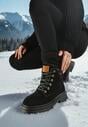 Czarne Traperki Mocno Ocieplone z Dodatkowym Sznurowaniem Lakyt