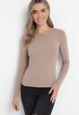 Ciemnobeżowa Bluzka z Elastycznej Dzianiny Hiressa
