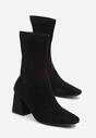 Czarne Botki na Słupku z Kwadratowym Noskiem Orsino