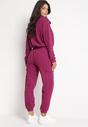 Fioletowy Komplet Casual Kurtka w Typie Bomber i Spodnie z Kieszeniami z Klapami Montese