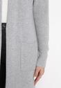 Jasnoszary Długi Kardigan Bez Zapięcia z Kieszeniami Ceddelia