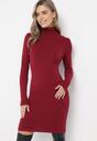 Bordowa Sukienka Midi z Golfem o Sweterkowym Fasonie Abdone