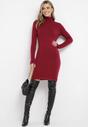 Bordowa Sukienka Midi z Golfem o Sweterkowym Fasonie Abdone