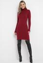 Bordowa Sukienka Midi z Golfem o Sweterkowym Fasonie Abdone