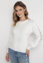 Biały Sweter z Kaszmirem i Koronkowymi Wstawkami na Rękawach Remedio
