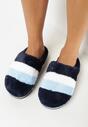 Granatowe Kapcie z Futerka w Szerokie Paski Pasqualina