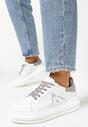 Biało-Szare Sneakersy na Grubej Podeszwie w Cyrkonie Rizafine