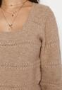 Brązowy Sweter z Ozdobnym Ażurowym Wzorem i Ściągaczami Nativi
