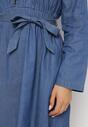 Granatowa Jeansowa Sukienka Mini z Bawełny Zapinana na Guziki o Rozkloszowanym Fasonie z Paskiem w Talii Brifia