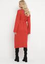 Czerwona Dzianinowa Sukienka z Szerokim Golfem i Materiałowym Paskiem Siriace