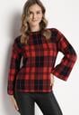 Czerwony Sweter w Kratę z Rozkloszowanymi Rękawami Lerove