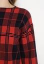 Czerwony Sweter w Kratę z Rozkloszowanymi Rękawami Lerove