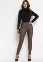 Brązowe Modelujące Spodnie Skinny z Imitacji Skóry Natividade