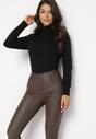 Brązowe Modelujące Spodnie Skinny z Imitacji Skóry Natividade