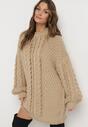 Ciemnobeżowy Sweter Oversize z Szerokim Splotem Voronin
