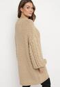 Ciemnobeżowy Sweter Oversize z Szerokim Splotem Voronin
