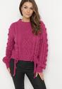 Fuksjowy Klasyczny Sweter ze Ściągaczami i Ozdobnym Sznurowaniem Nabira