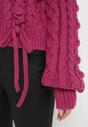 Fuksjowy Klasyczny Sweter ze Ściągaczami i Ozdobnym Sznurowaniem Nabira
