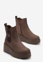Ciemnobeżowe Botki z Imitacji Zamszu na Koturnie z Platformą Brelone