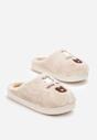 Beżowe Kapcie z Futerka z Misiem i Haftowanym Napisem Likeno