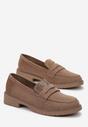 Ciemnobeżowe Mokasyny z Ekozamszu z Cyrkoniami na Języku Hermesind