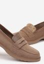 Ciemnobeżowe Mokasyny z Ekozamszu z Cyrkoniami na Języku Hermesind